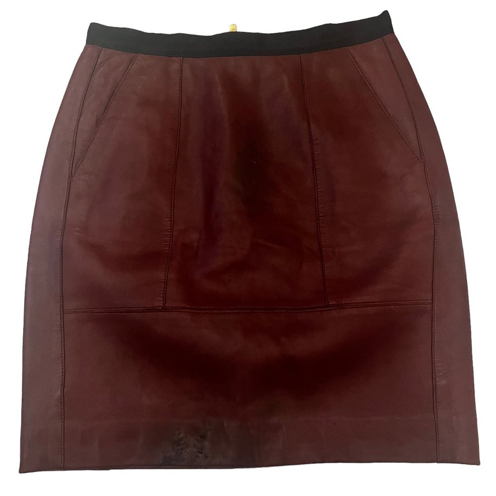 Gorgeous! Sandro Reddish Brown Lambskin Leather Skirt with pockets Sz 2 … - Picture 2 of 11